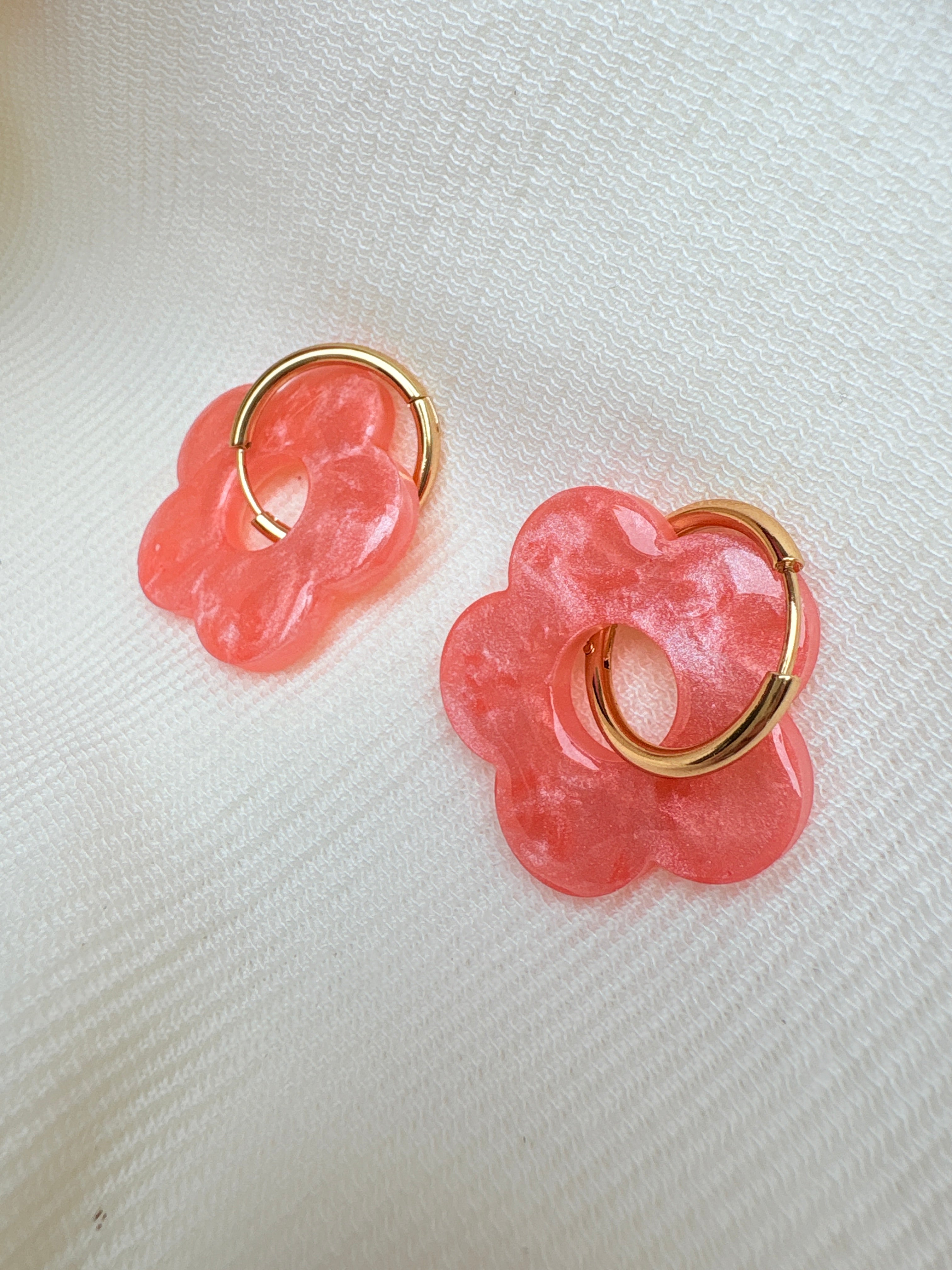 Pampilles Fleurs - taille XL - Pêche melba nacré (sans créoles)