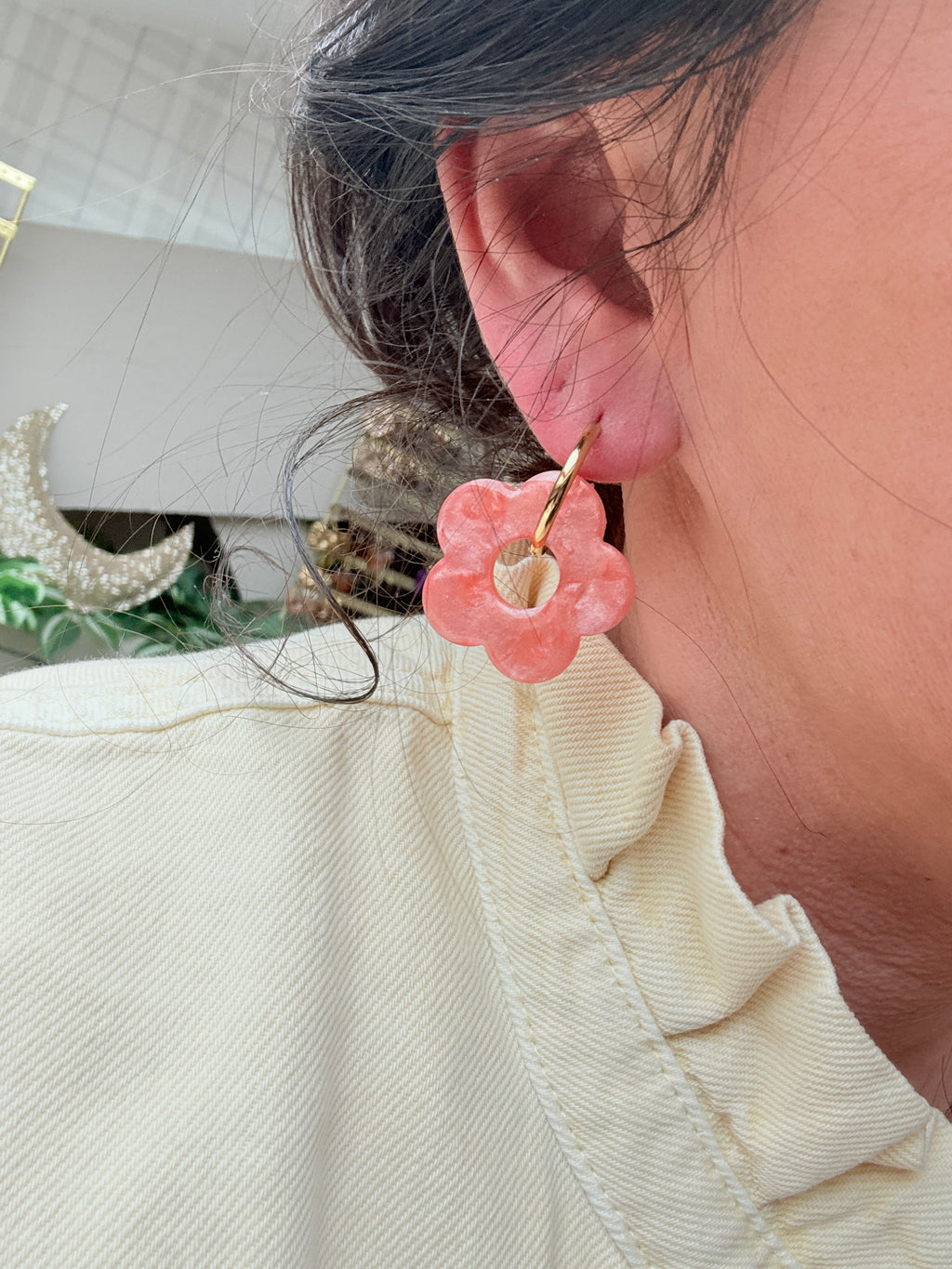 Pampilles Fleurs - taille XL - Pêche melba nacré (sans créoles)