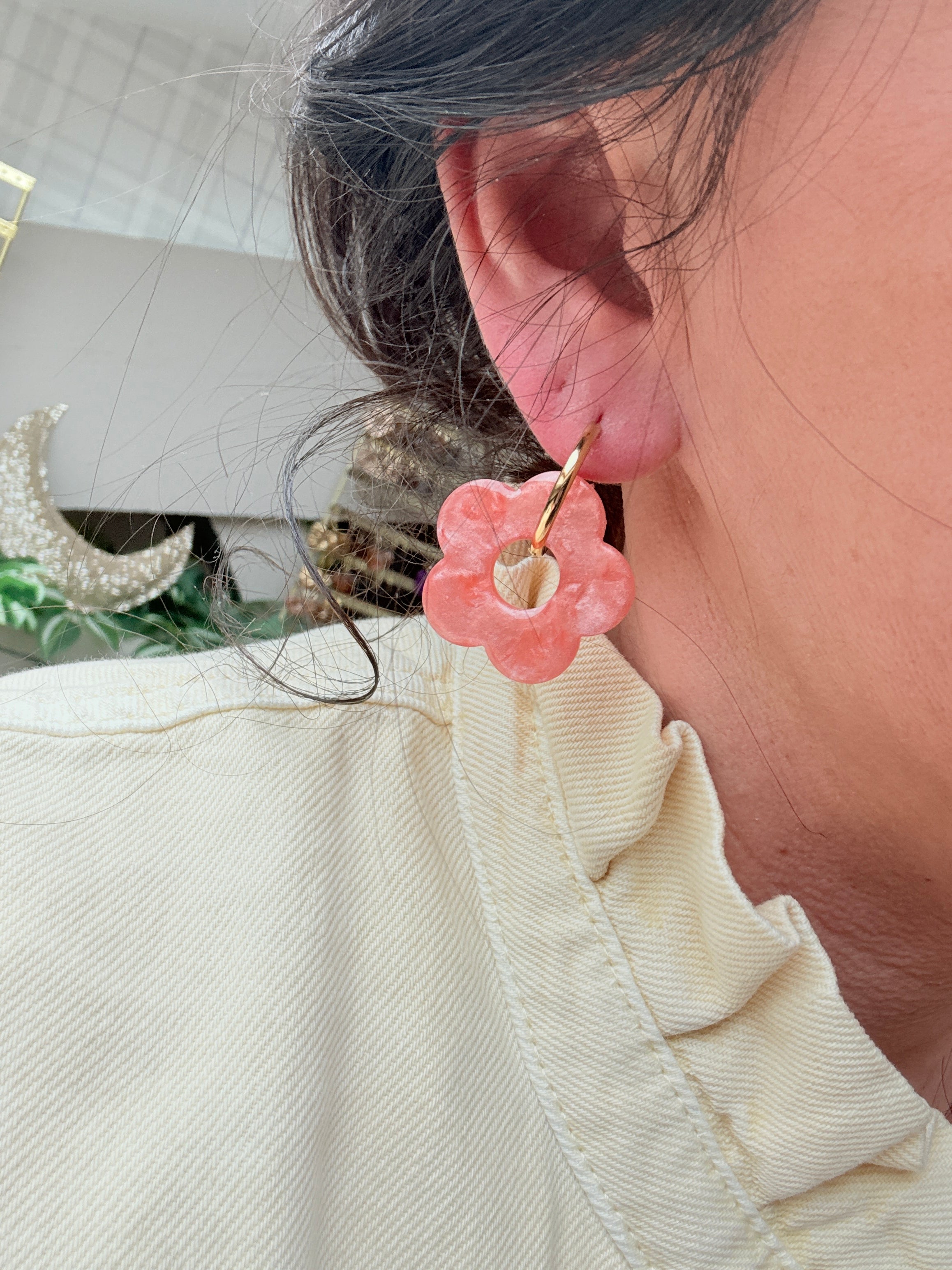 Pampilles Fleurs - taille XL - Pêche melba nacré (sans créoles)