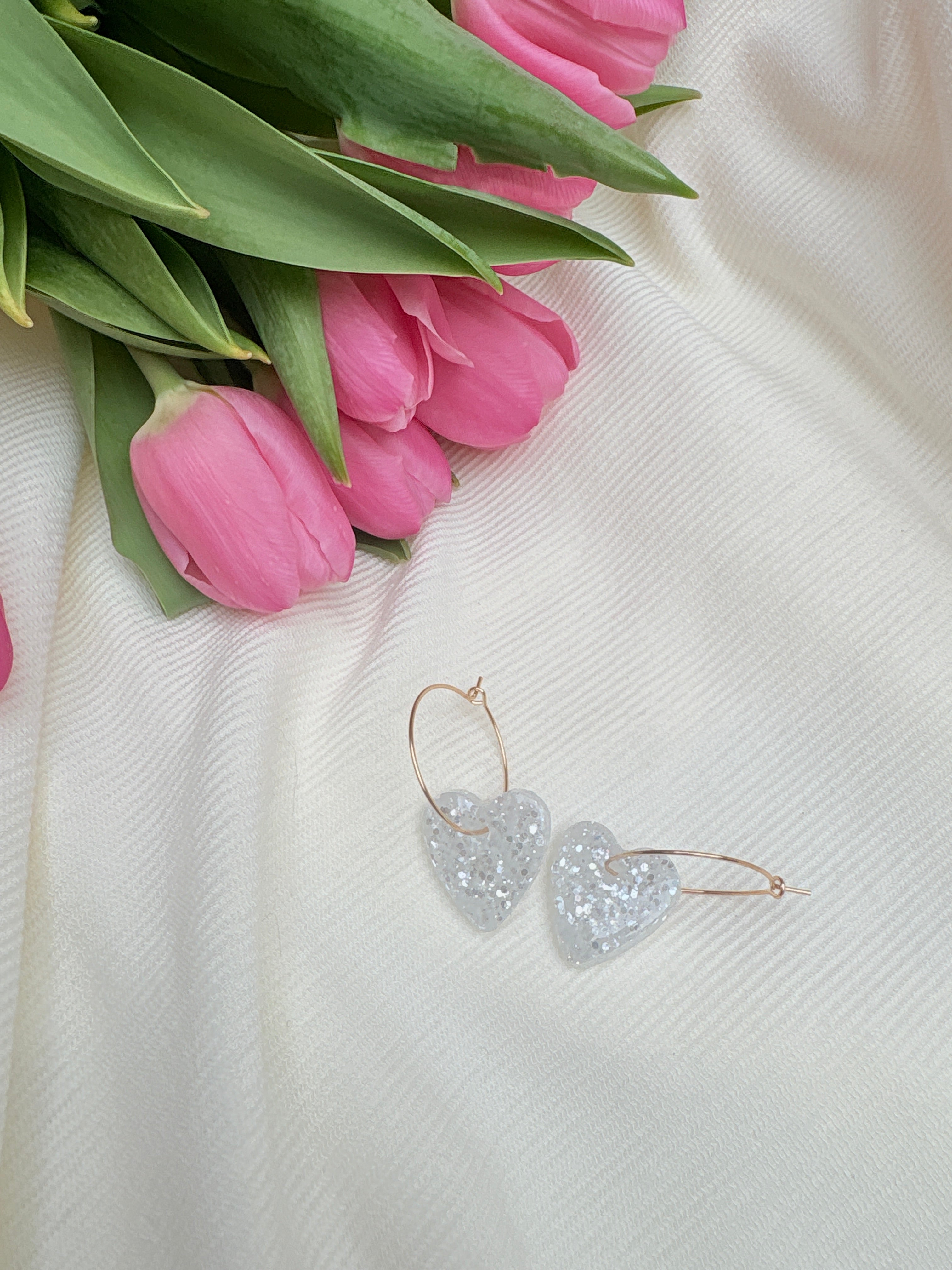 Pampilles Coeurs - taille S - Blanc pailleté