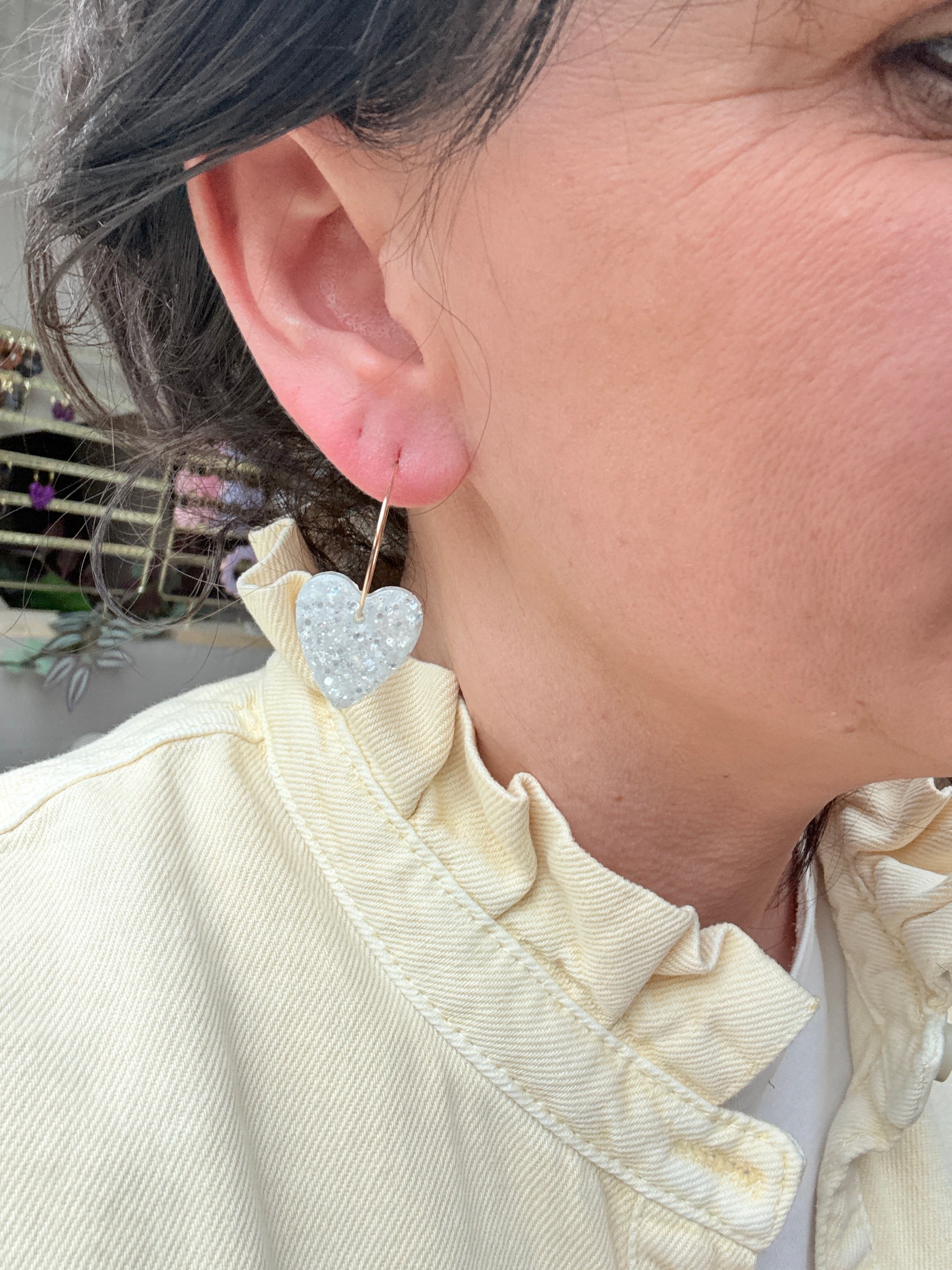 Pampilles Coeurs - taille S - Blanc pailleté