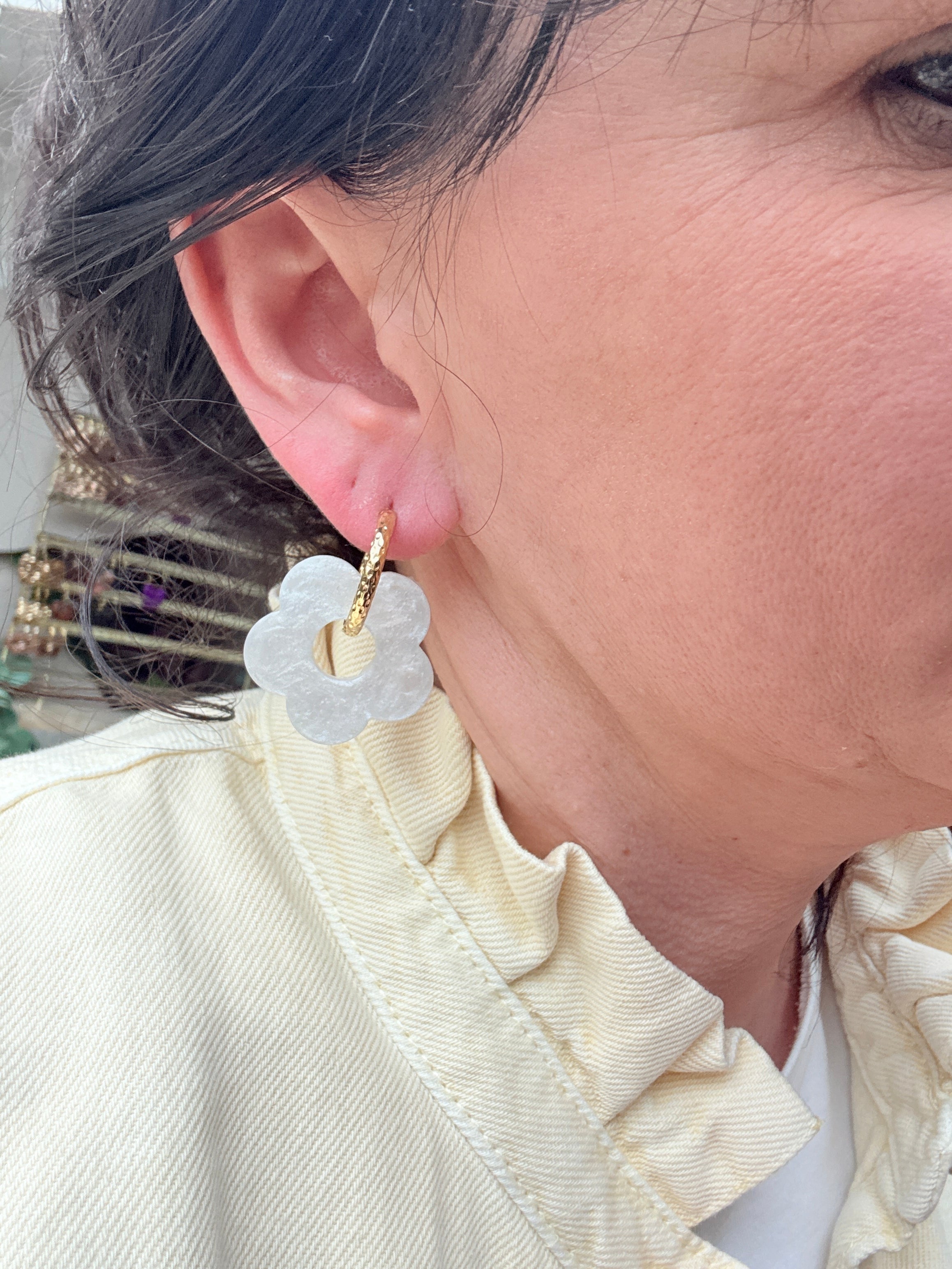 Pampilles Fleurs - taille XL - Blanc nacré (sans créoles)