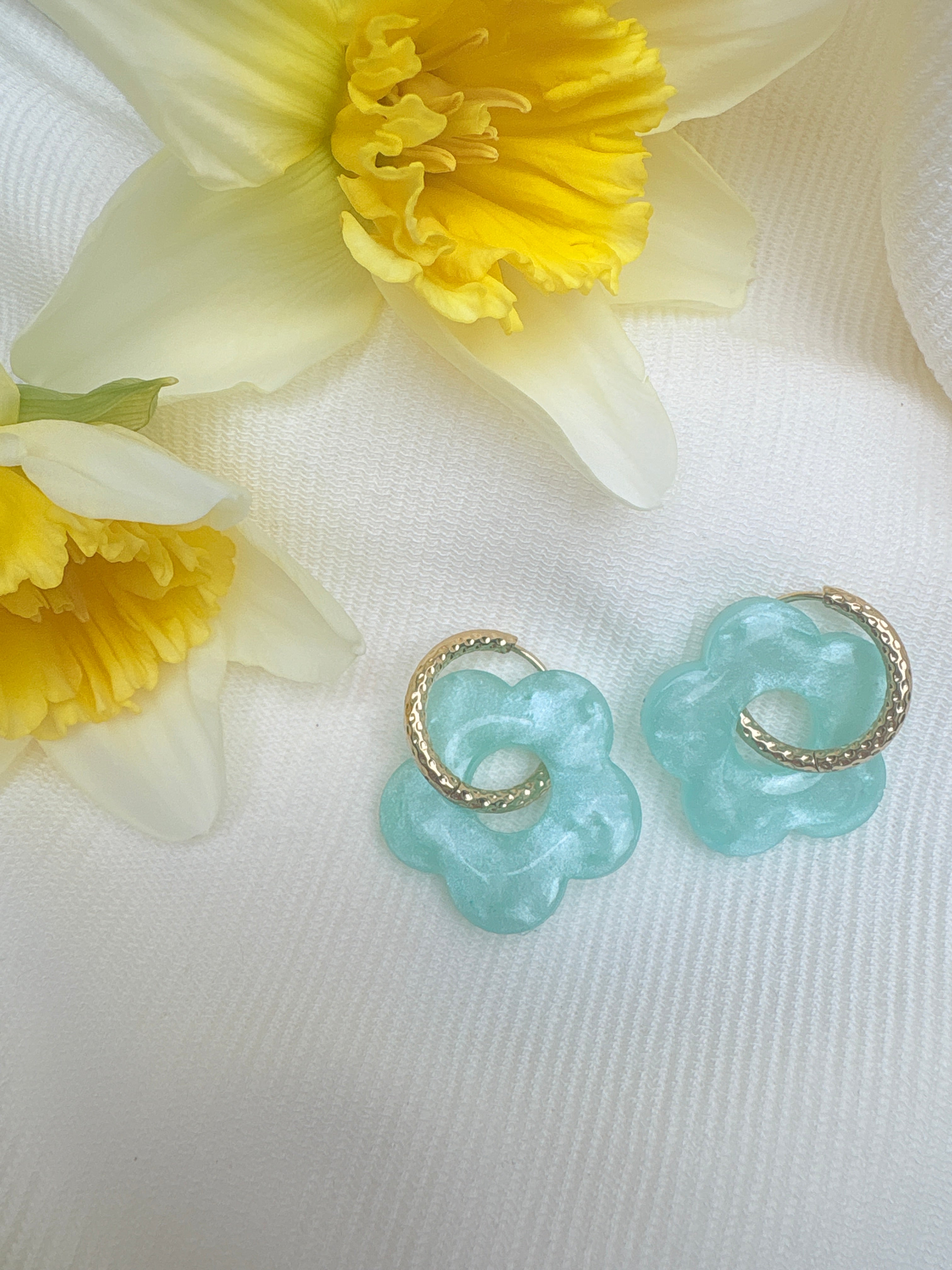 Pampilles Fleurs - taille XL - menthe nacrée (sans créoles)