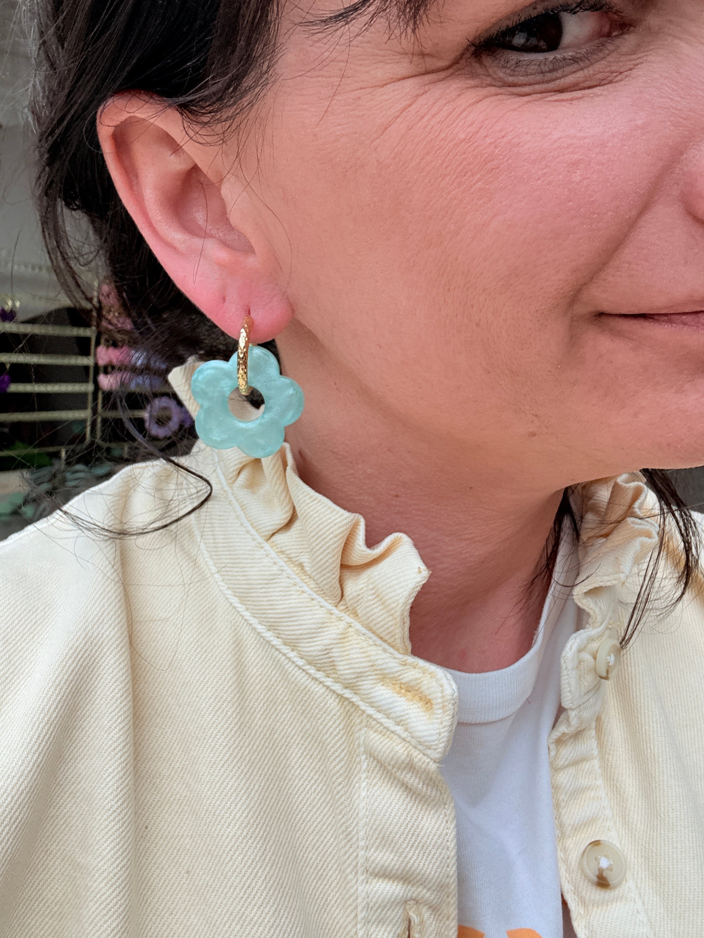 Pampilles Fleurs - taille XL - menthe nacrée (sans créoles)