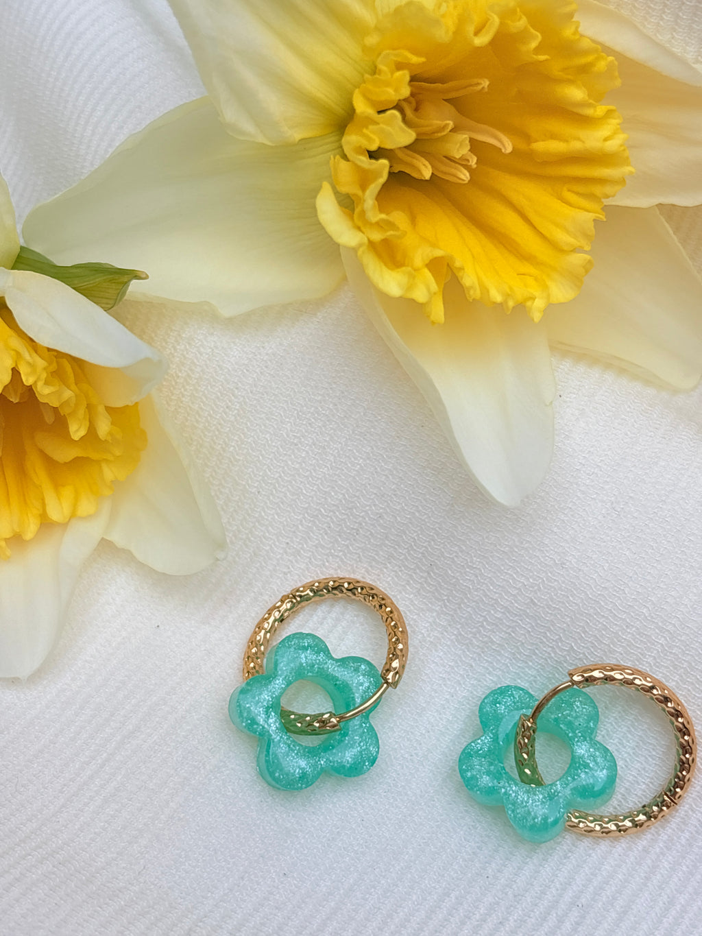 Pampilles Fleurs - taille S - Menthe nacrée (sans créoles)