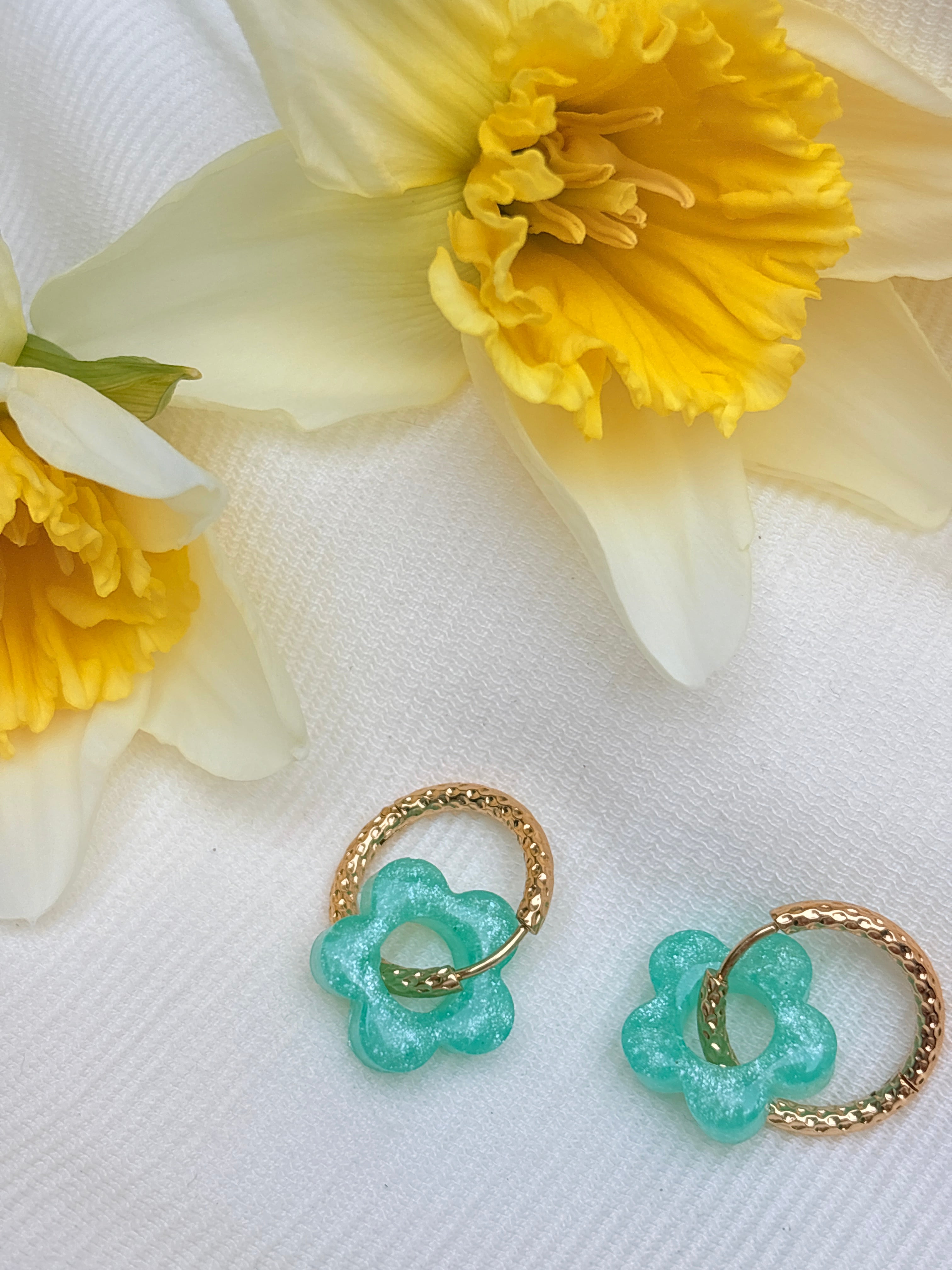 Pampilles Fleurs - taille S - Menthe nacrée (sans créoles)