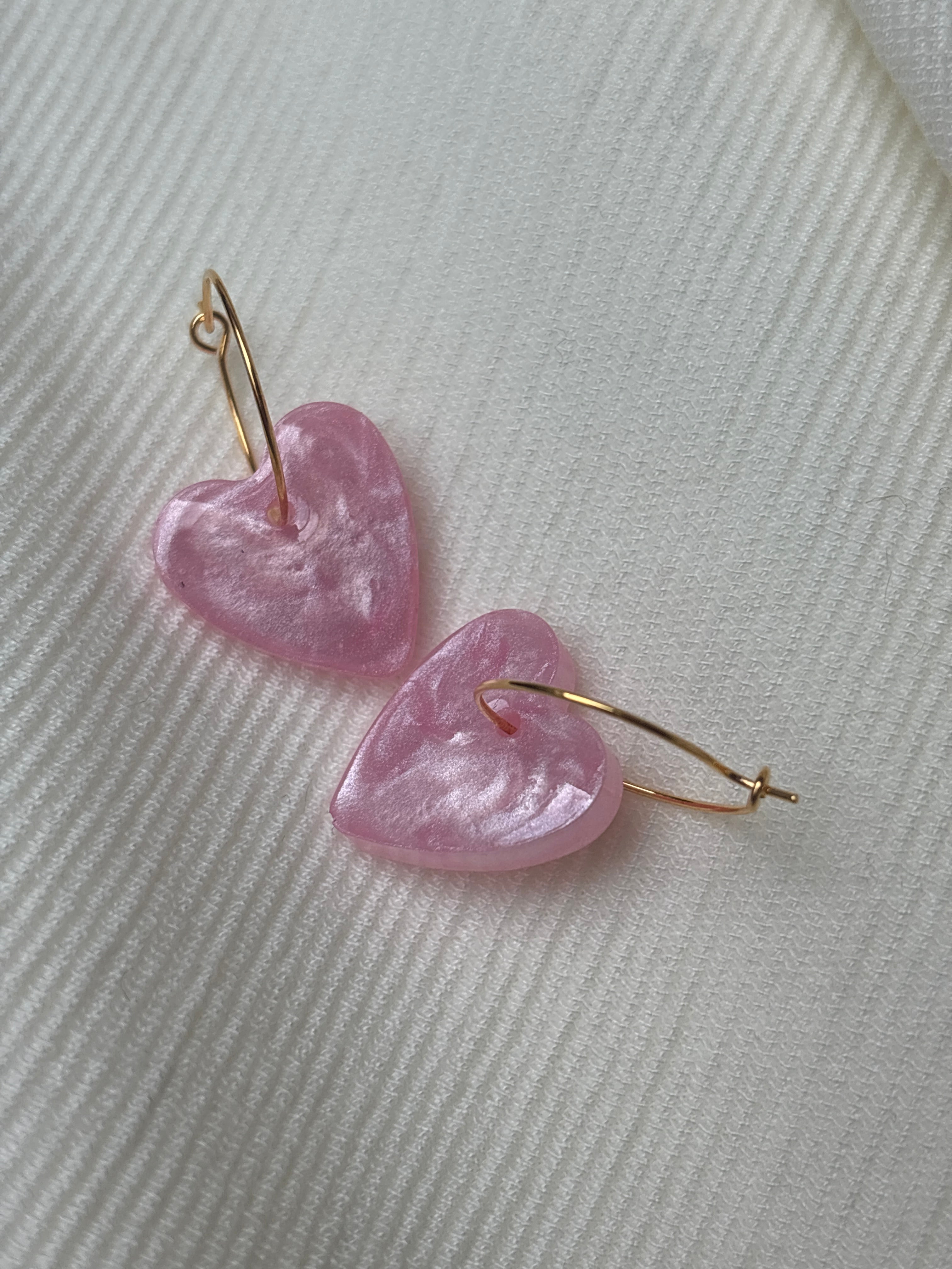 Pampilles Coeurs - taille S - Rose pastel pailleté