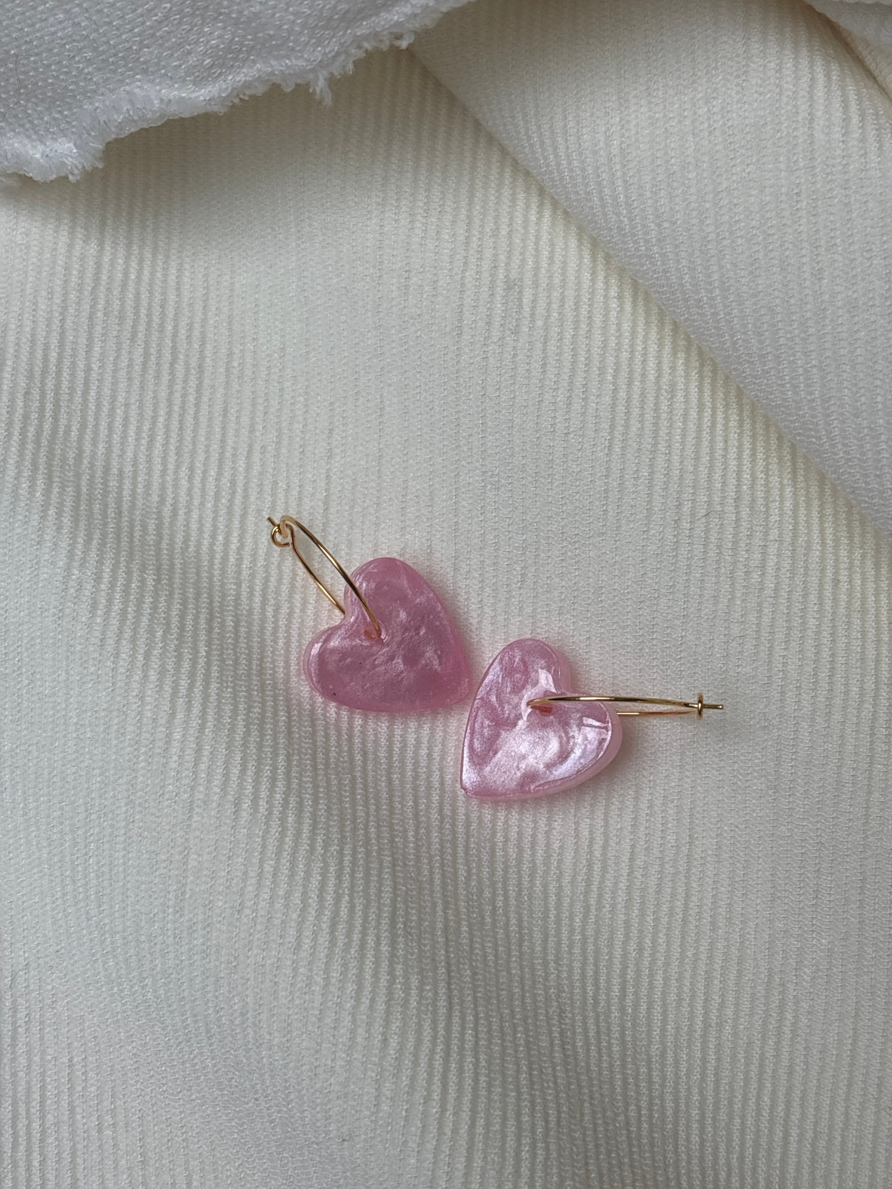 Pampilles Coeurs - taille M - Rose pastel pailleté