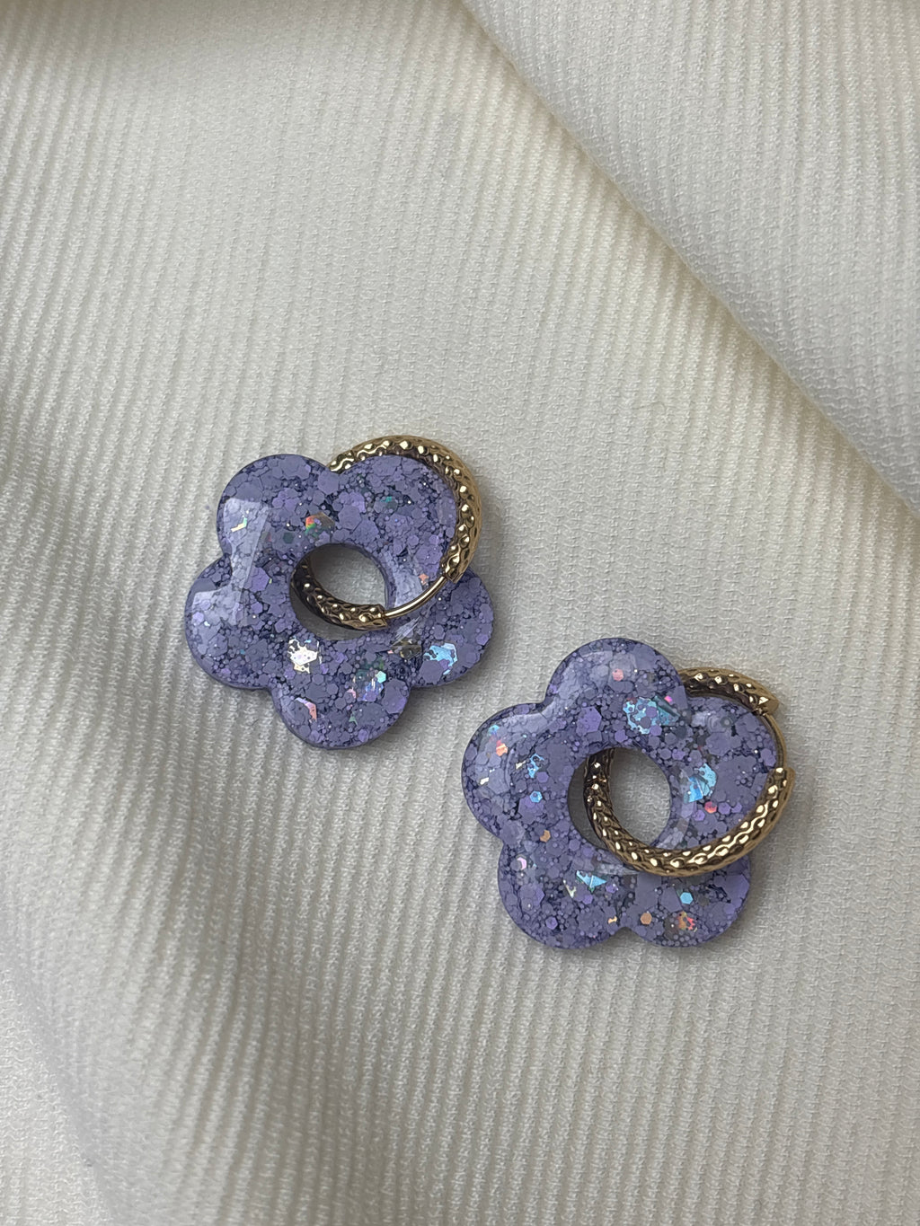 Pampilles Fleurs - taille XL - Lilas pailleté (sans créoles)