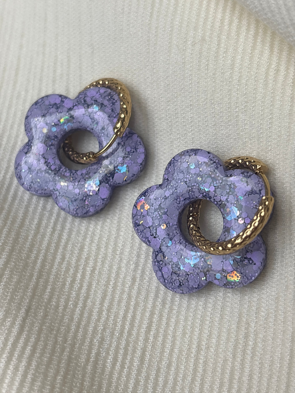 Pampilles Fleurs - taille XL - Lilas pailleté (sans créoles)