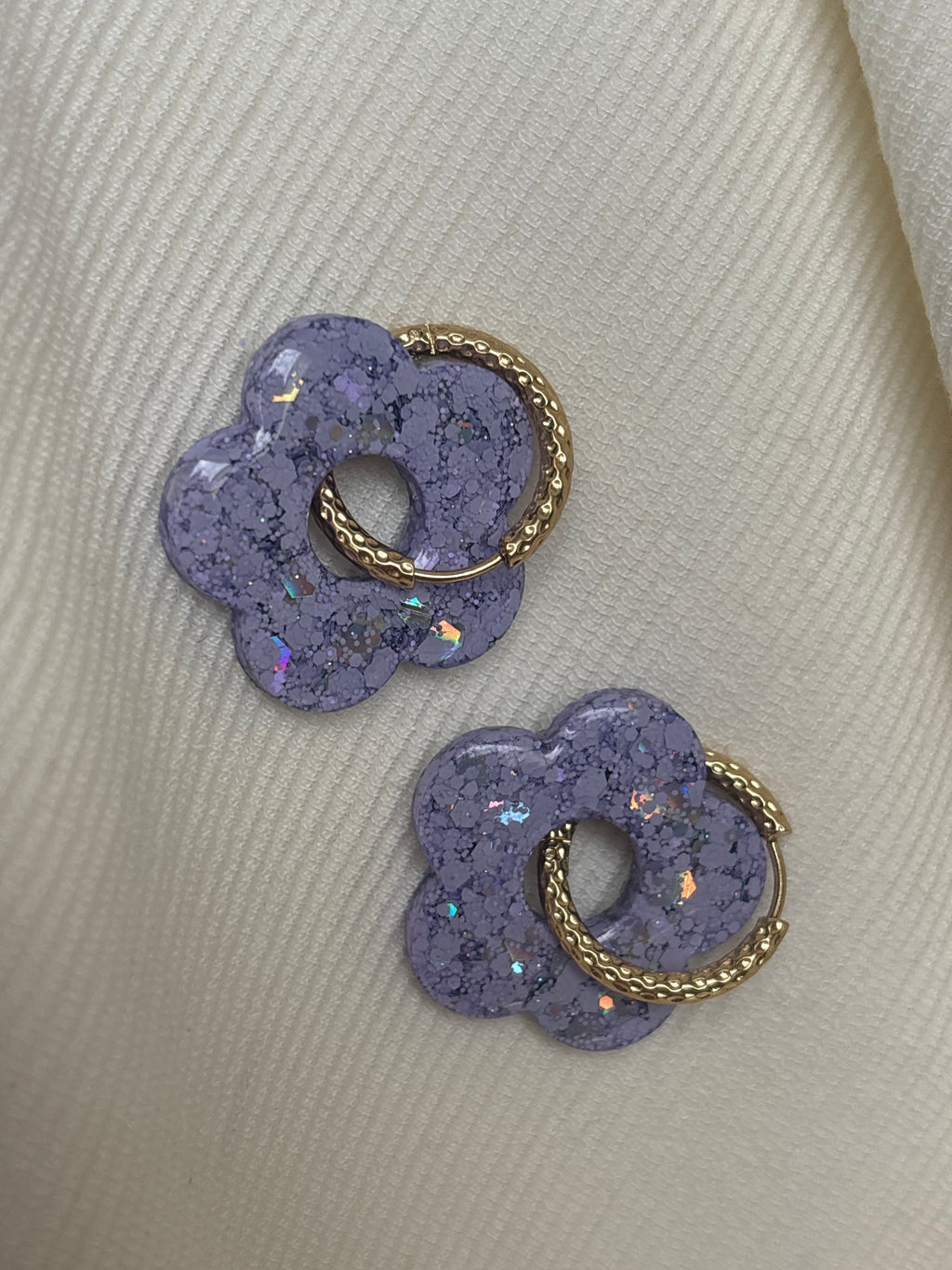 Pampilles Fleurs - taille XL - Lilas pailleté (sans créoles)