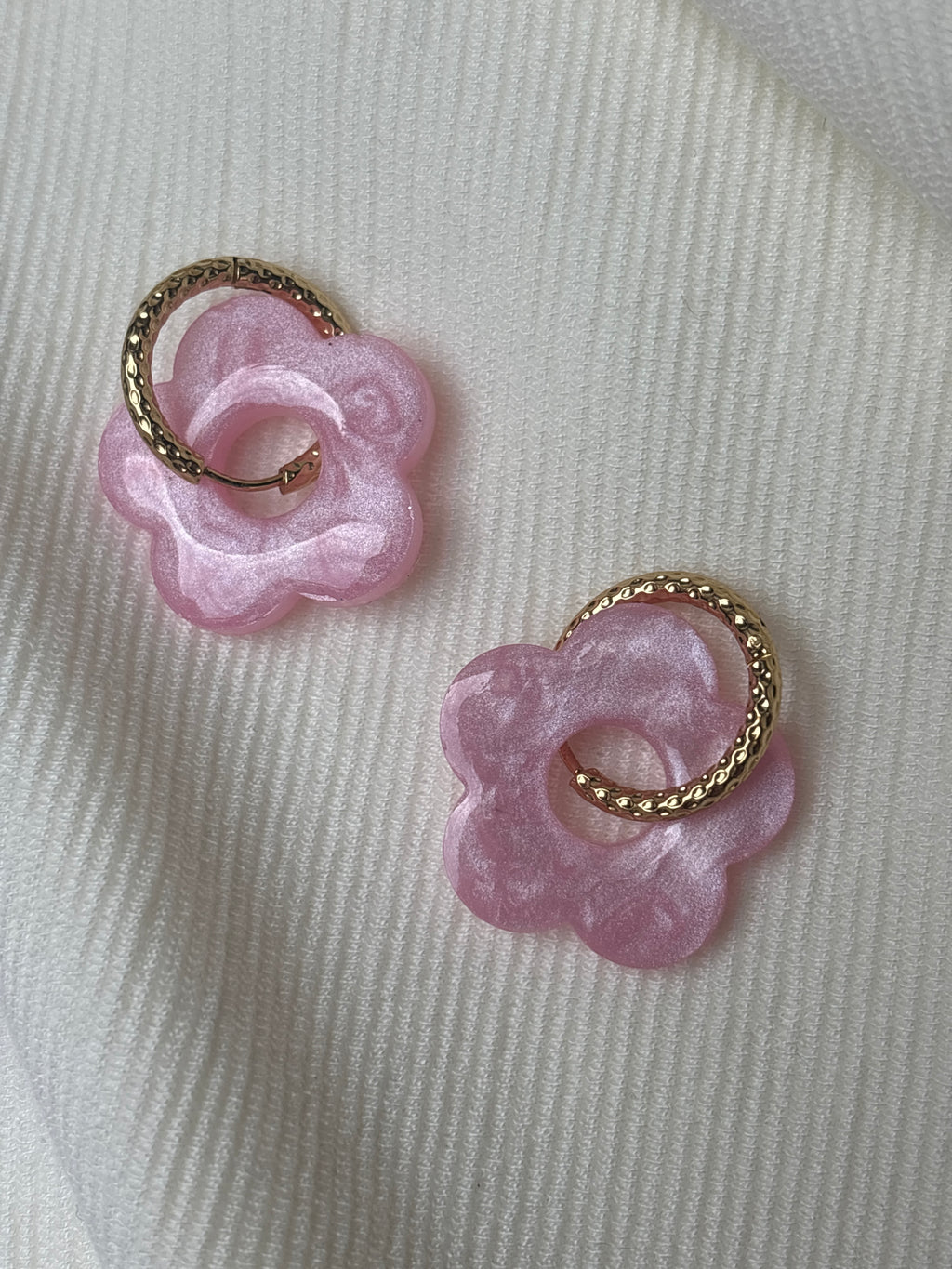 Pampilles Fleurs - taille XL - rose pastel nacré (sans créoles)