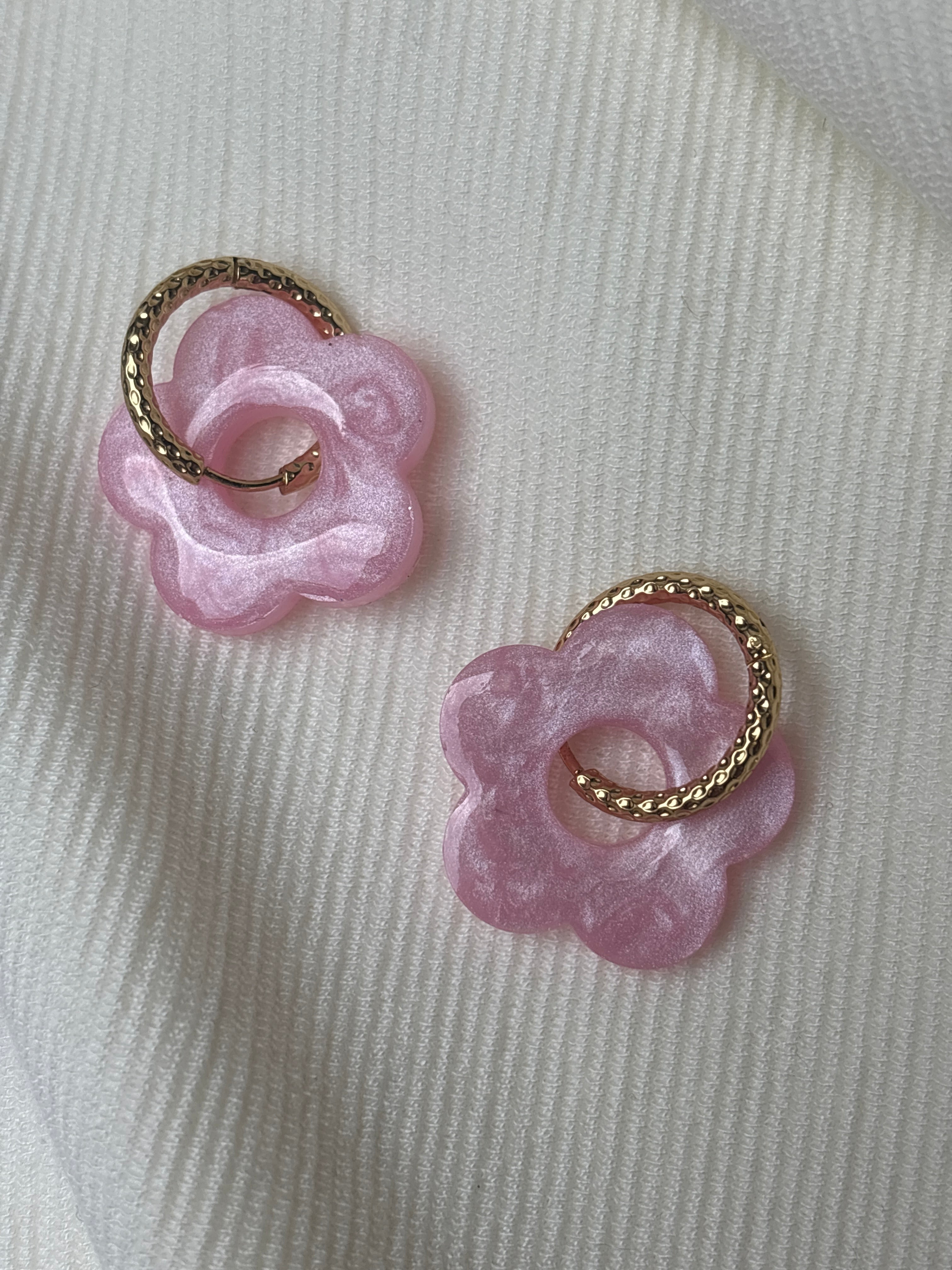 Pampilles Fleurs - taille XL - rose pastel nacré (sans créoles)