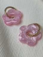 Pampilles Fleurs - taille XL - rose pastel nacré (sans créoles)