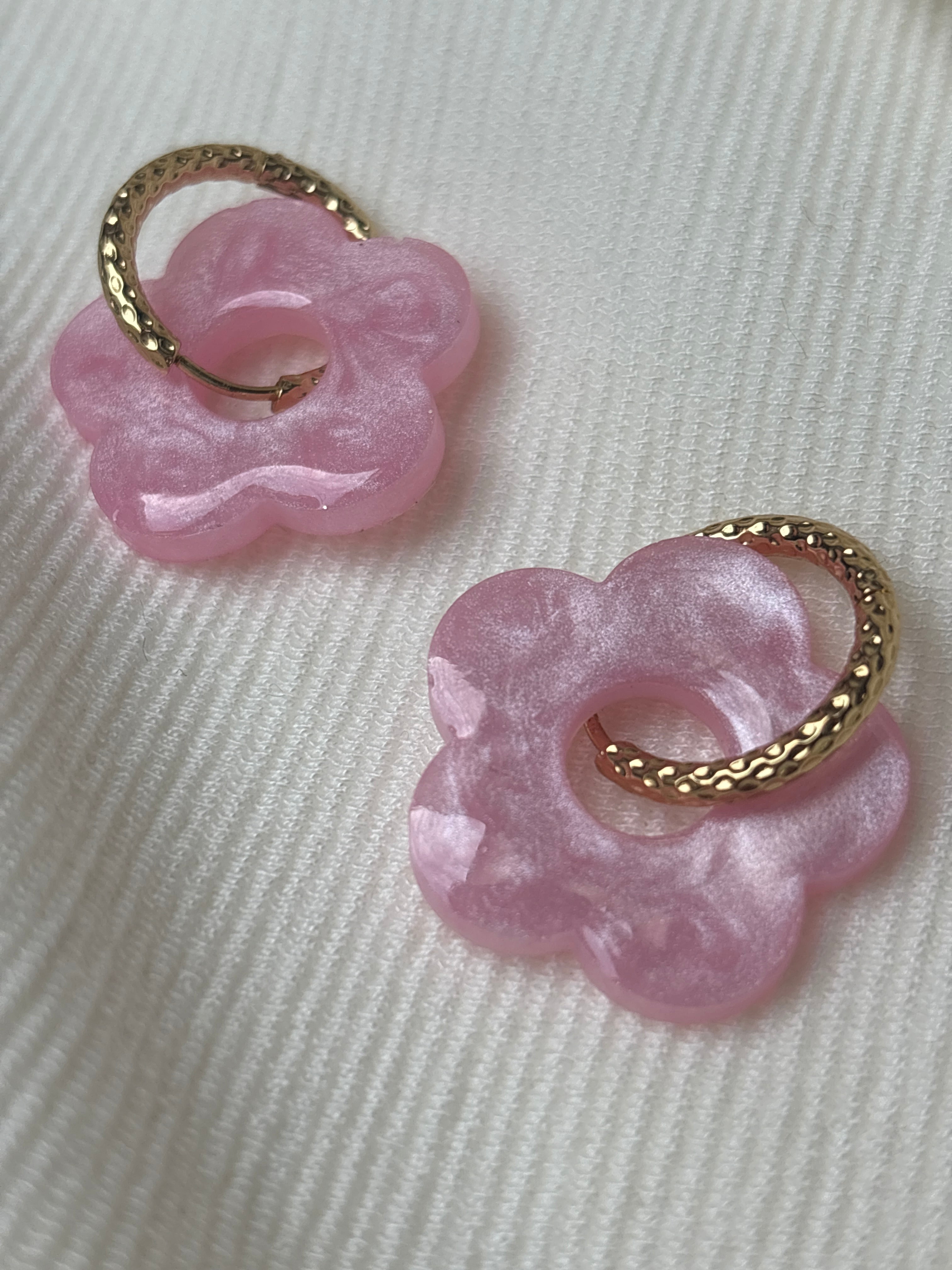 Pampilles Fleurs - taille XL - rose pastel nacré (sans créoles)