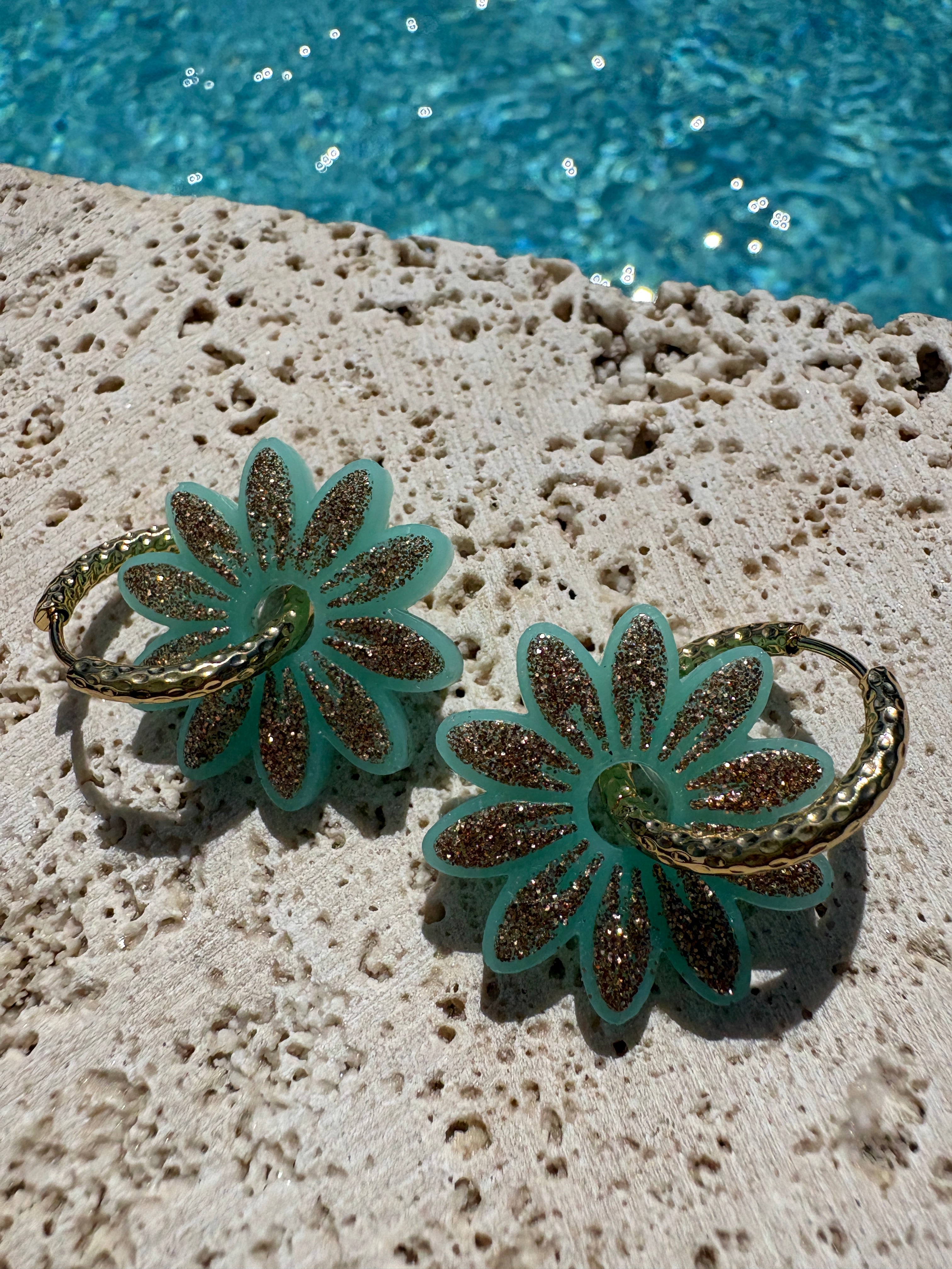 Pampilles Marguerites -Turquoise & Or