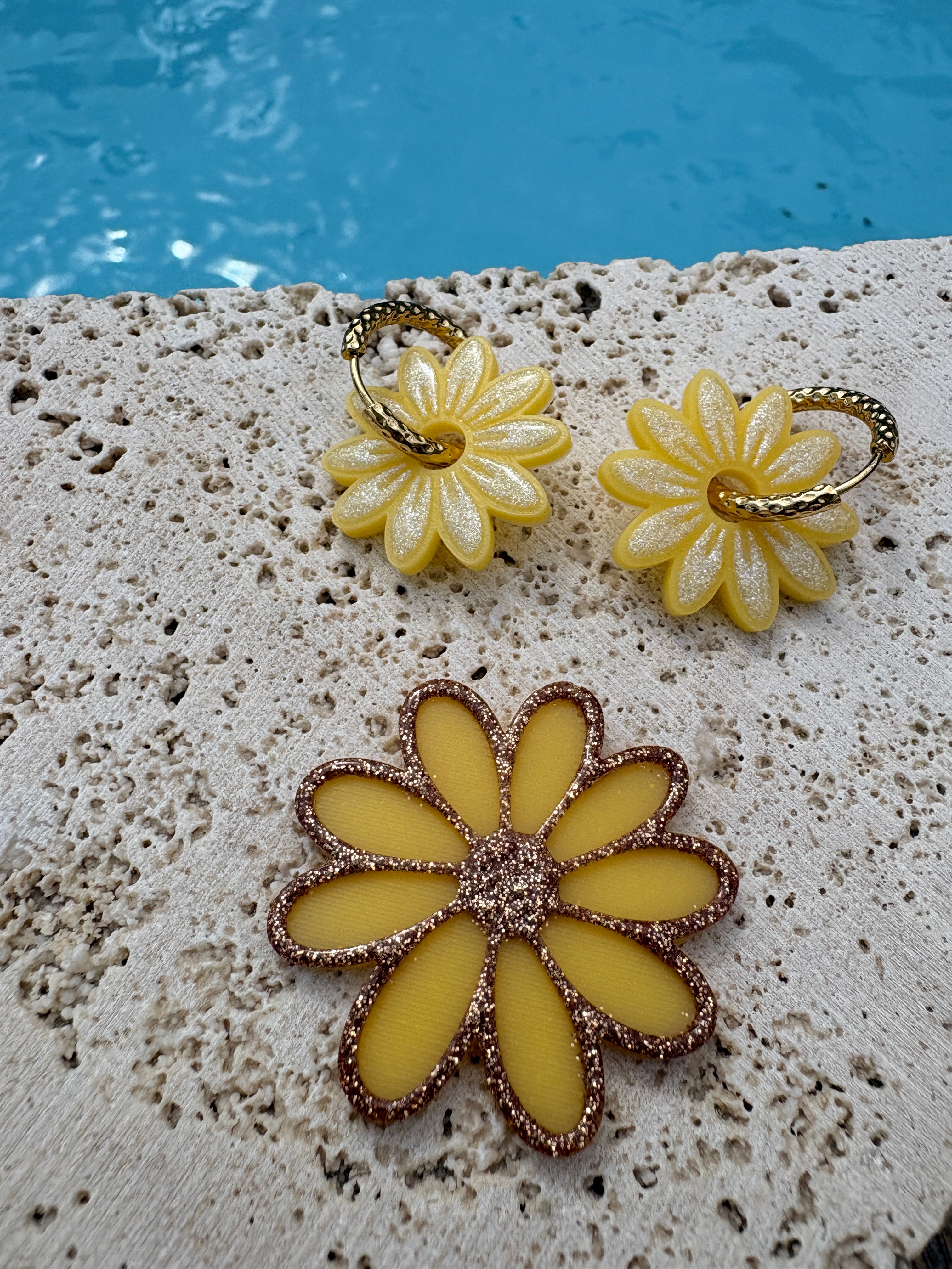 Pampilles Marguerites - Jaune & Blanc nacré