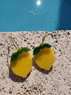 Les boucles Citrons Feuilles - Jaune pastel
