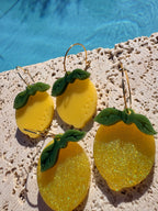 Les boucles Citrons Feuilles - Jaune pailleté