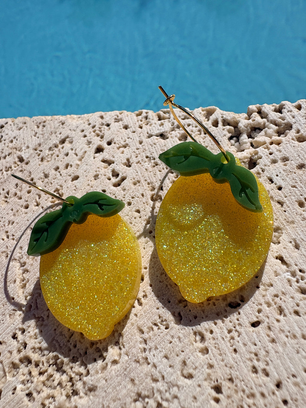 Les boucles Citrons Feuilles - Jaune pailleté