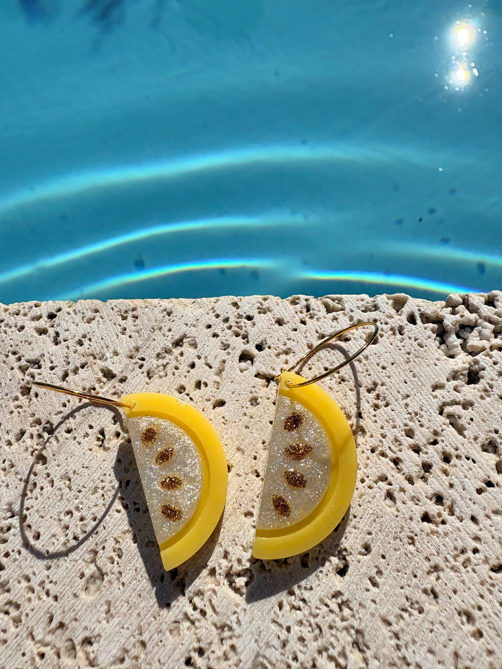 Les boucles Citrons tranches - Jaune & Blanc nacré