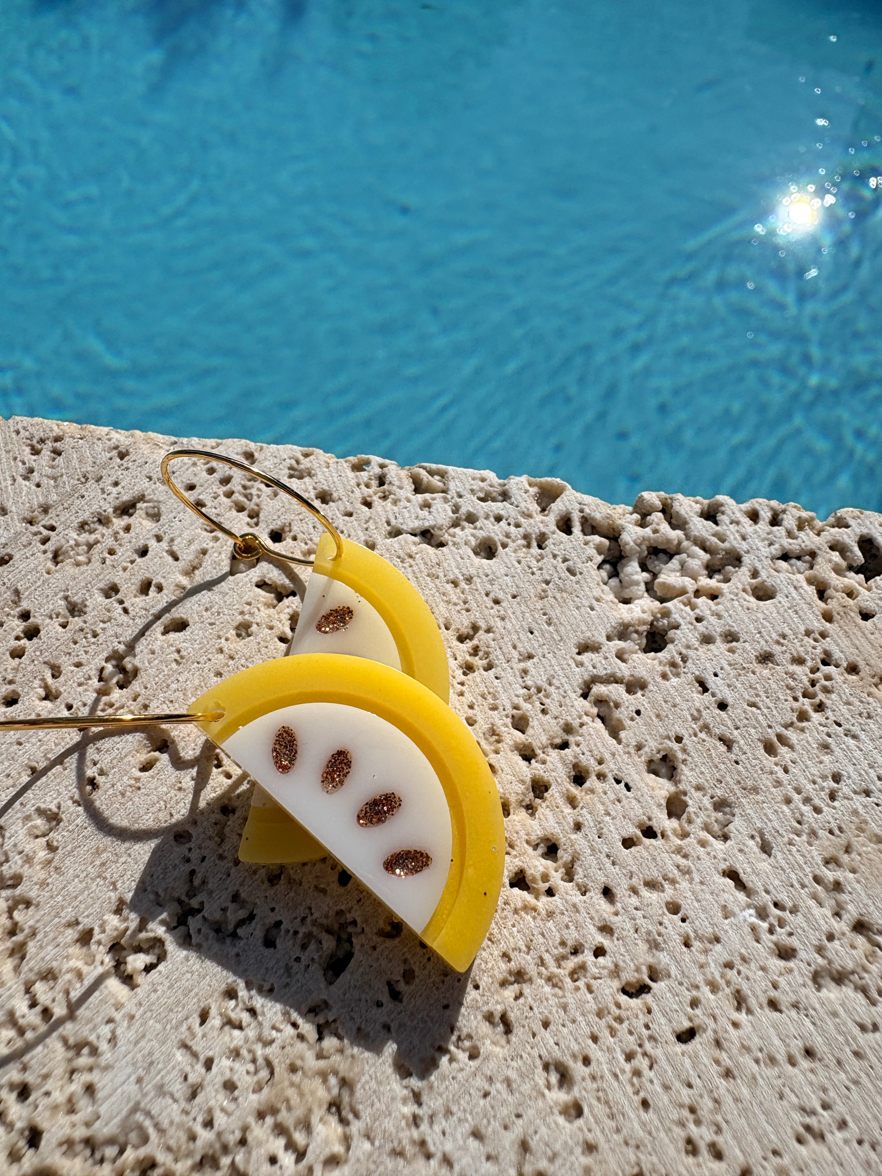 Les boucles Citrons tranches - Jaune & Blanc pur