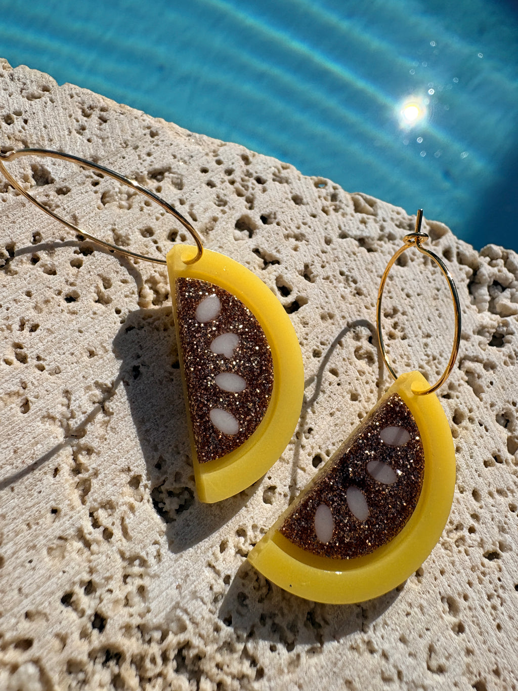 Les boucles Citrons tranches - Jaune & Paillettes dorées