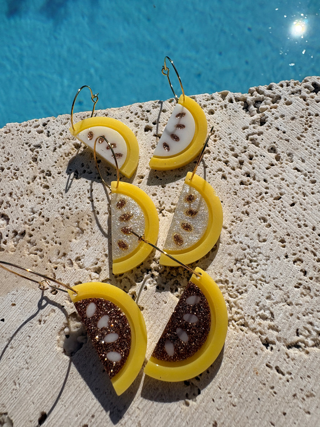 Les boucles Citrons tranches - Jaune & Paillettes dorées