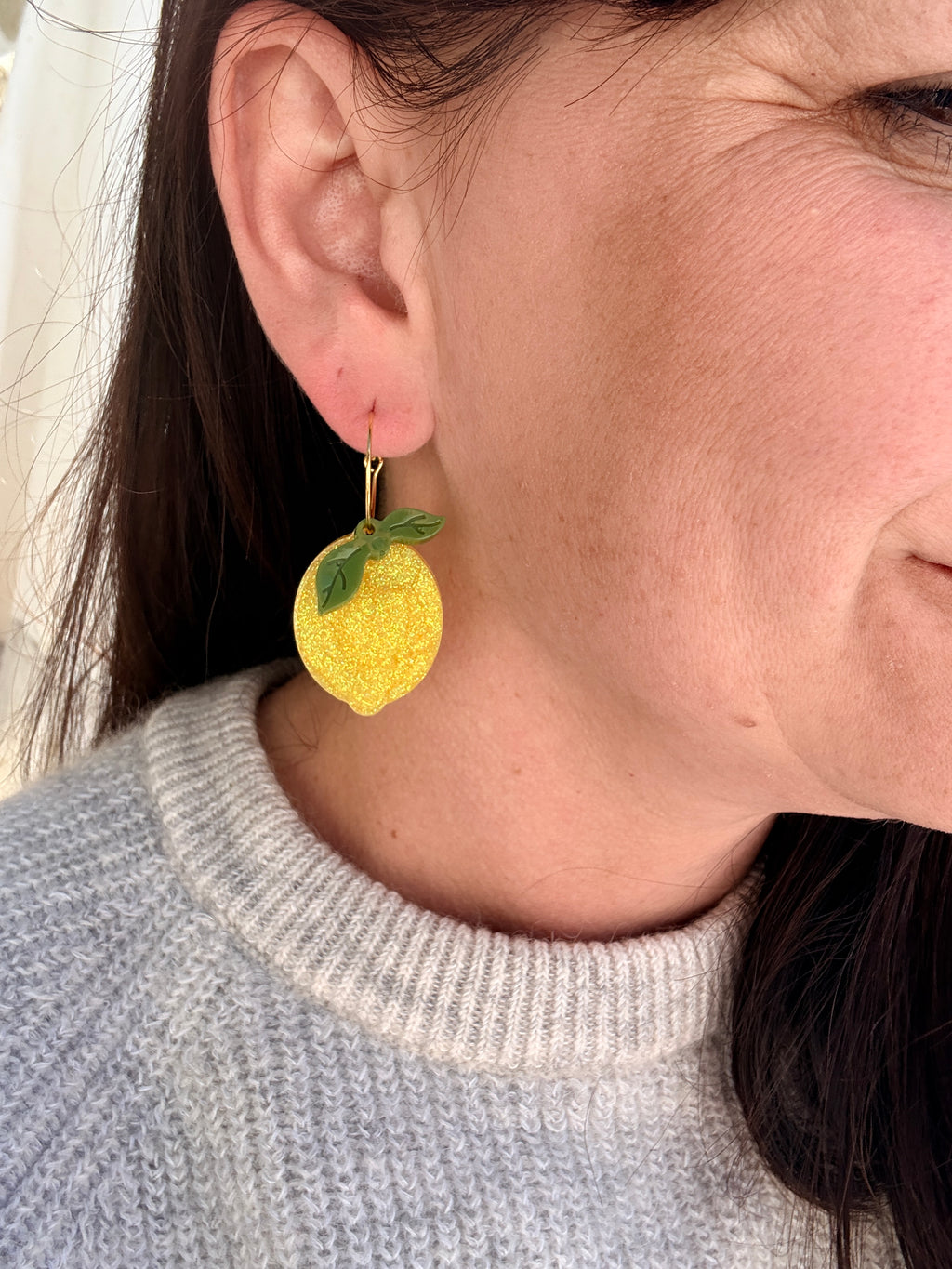 Les boucles Citrons Feuilles - Jaune pailleté