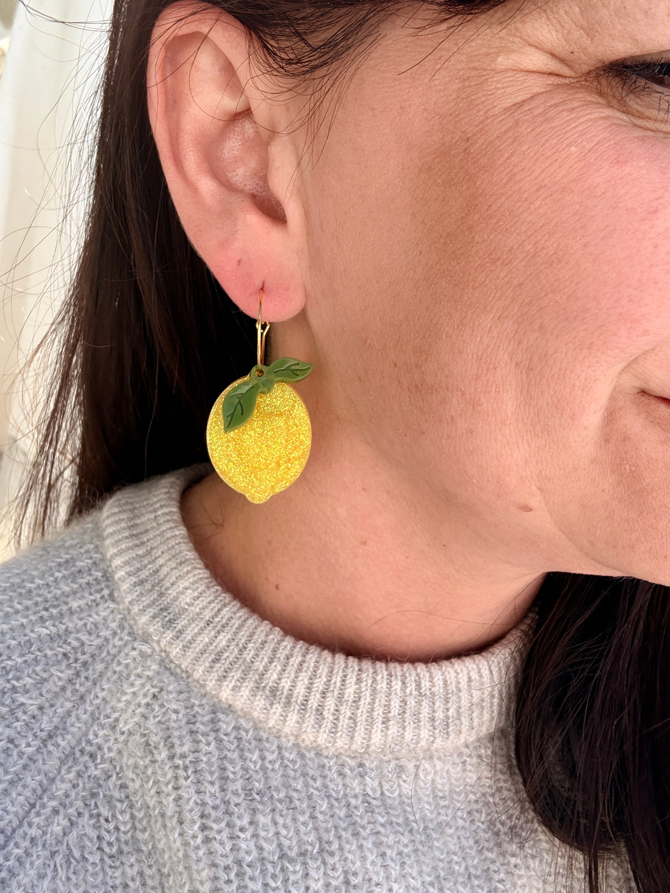 Les boucles Citrons Feuilles - Jaune pailleté