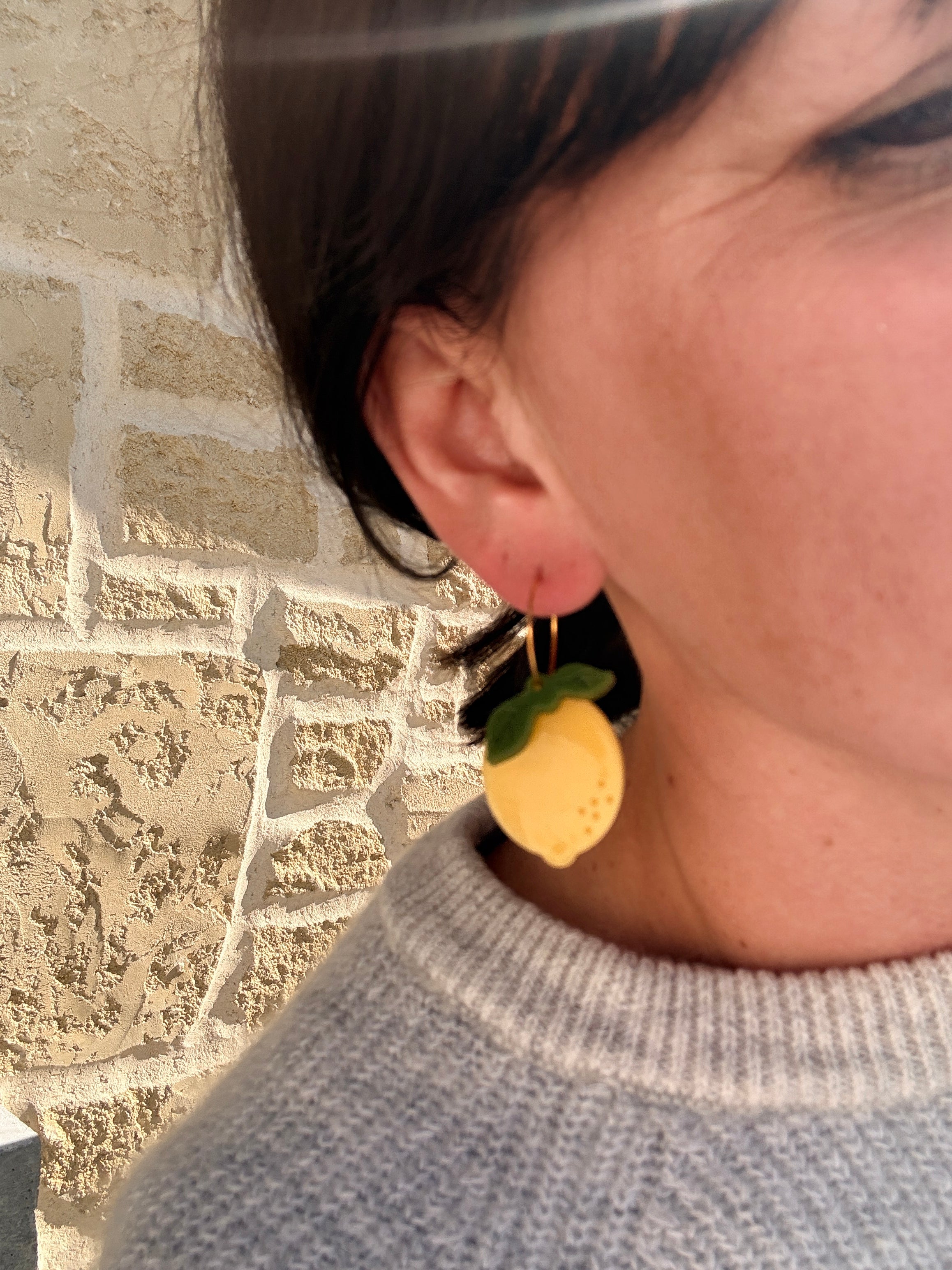 Les boucles Citrons Feuilles - Jaune pastel
