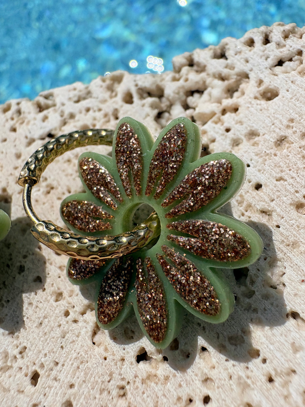 Pampilles Marguerites - Vert olive & Or